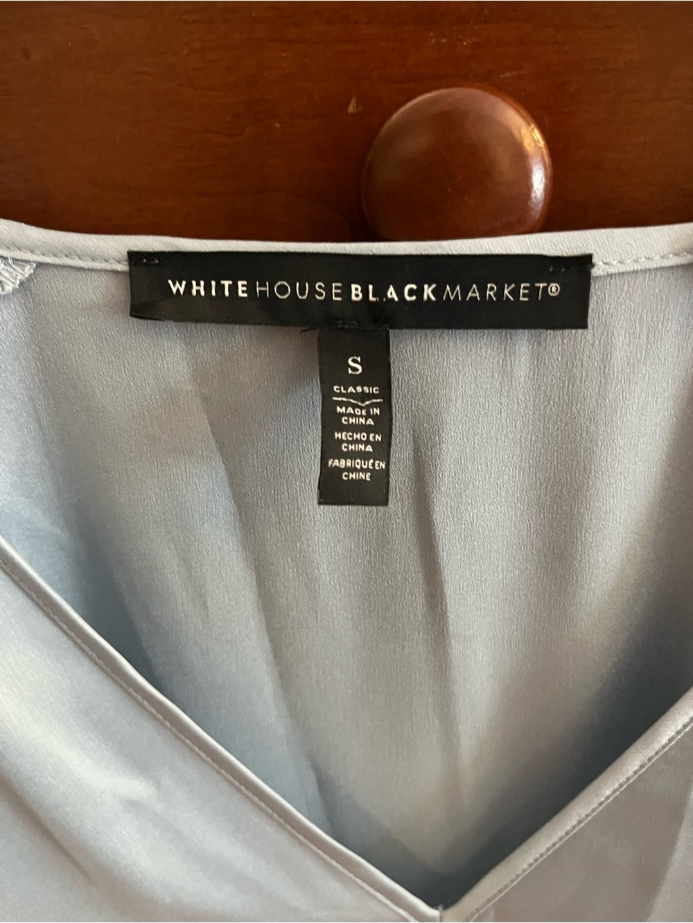 White House Black Market Pale Blue V-Neck Short Sleeve Blouse - Picture 3 of 4